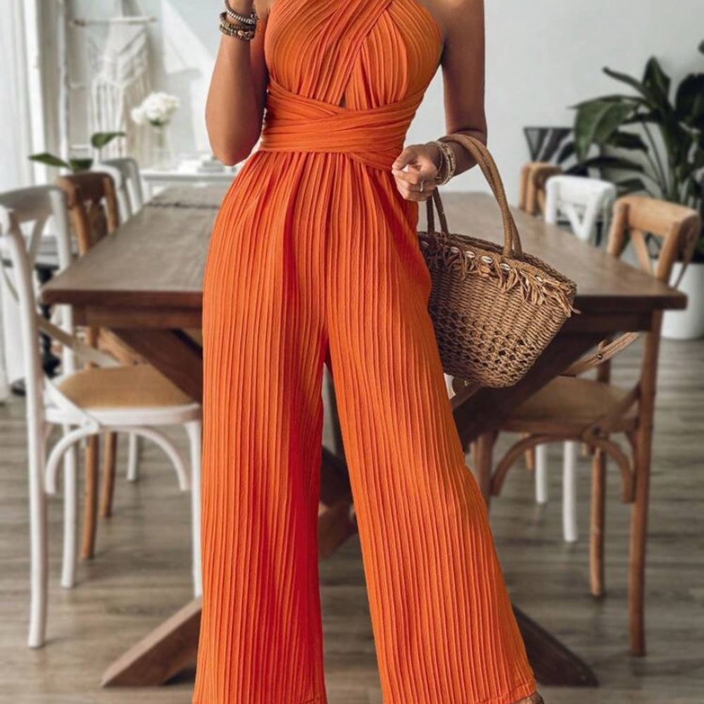 Elegant Orange Halter Jumpsuit